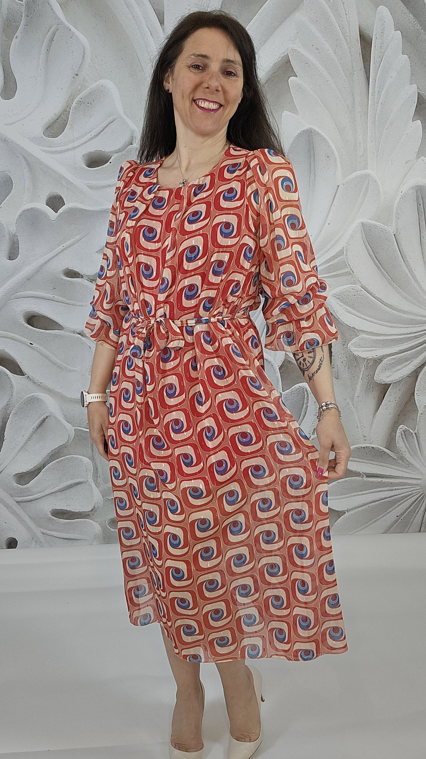 Vestito rosso e blu