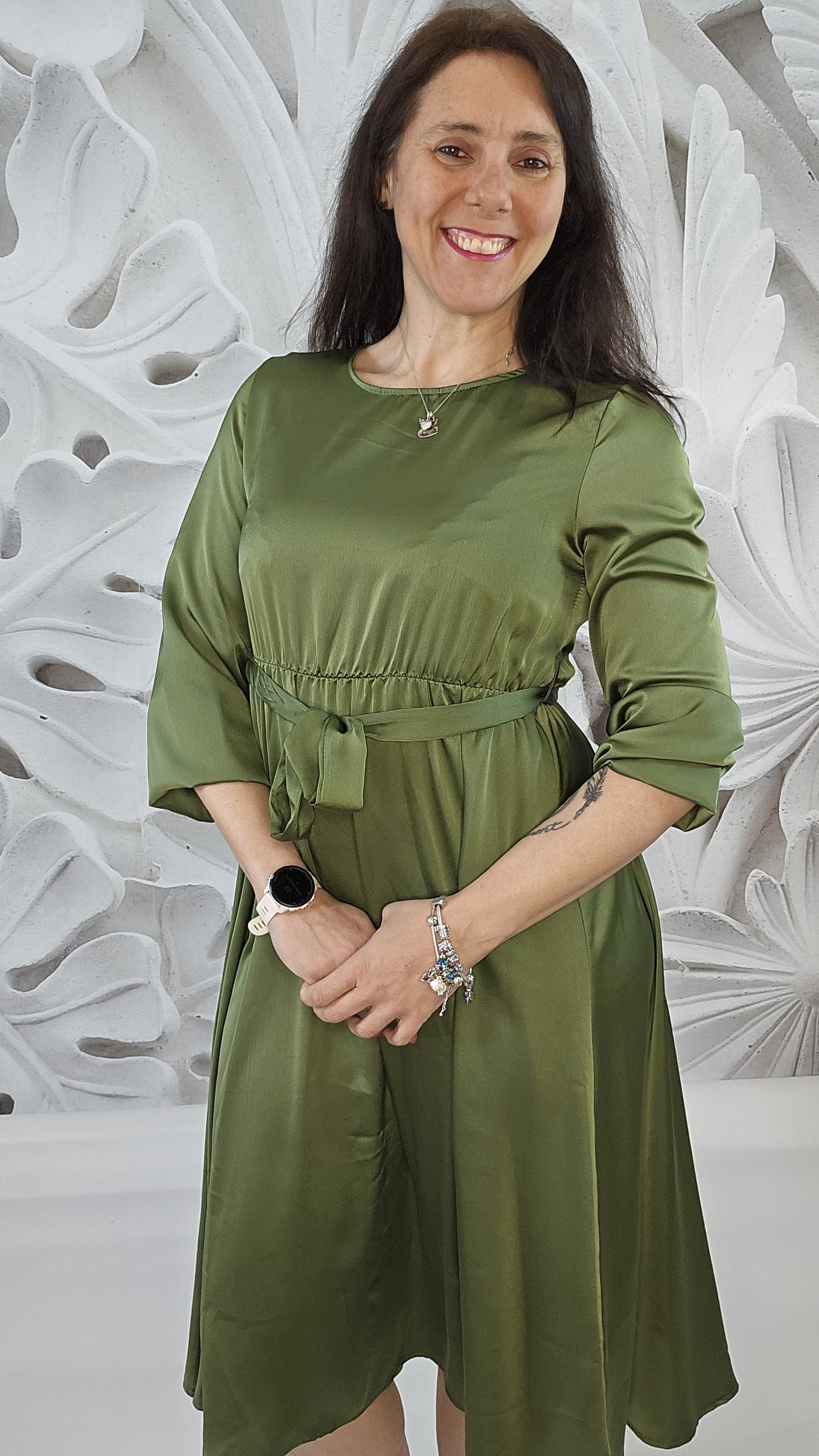 Abito Eleganza Seta Verde Oliva