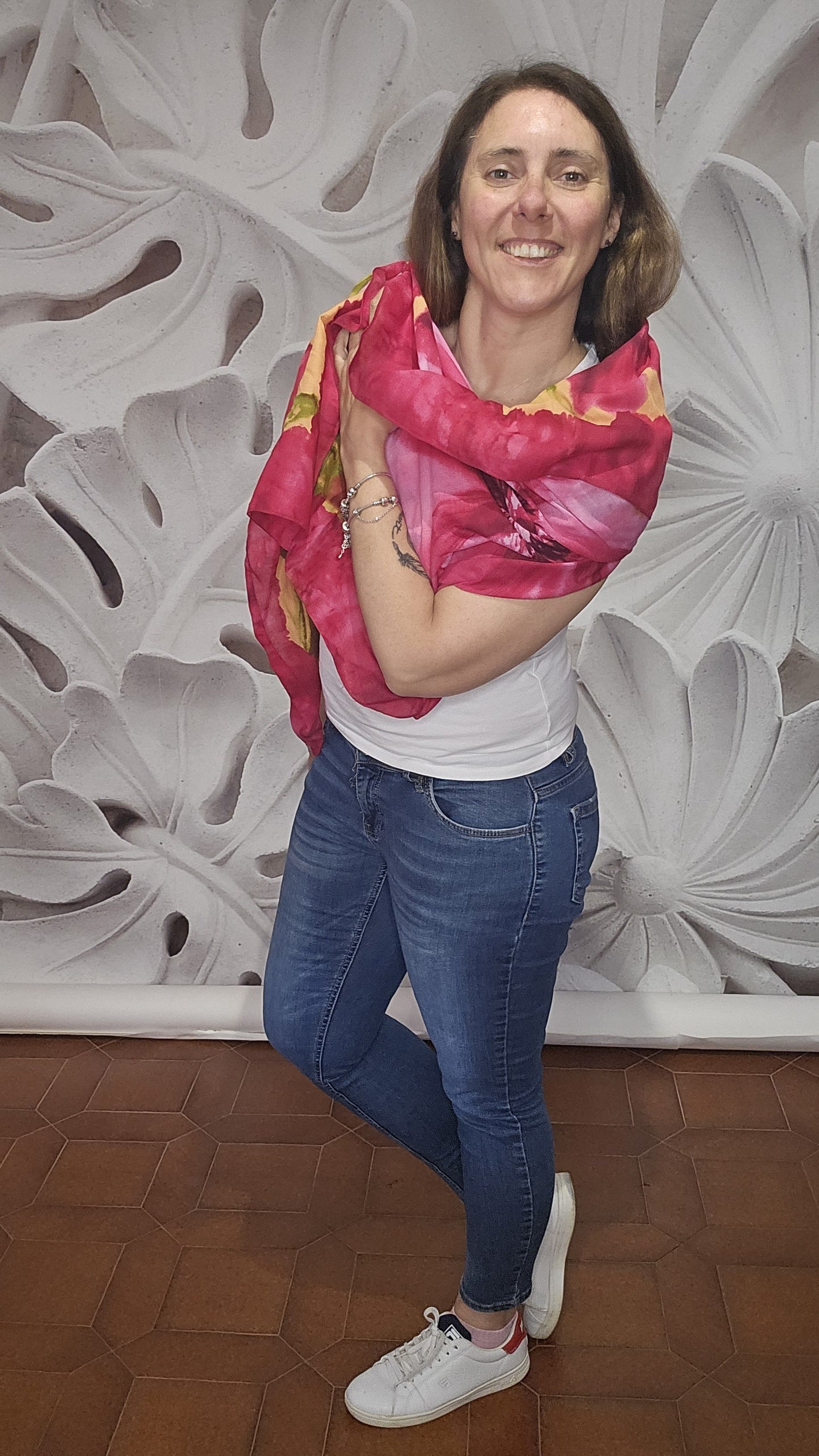 Foulard fiori fuxia