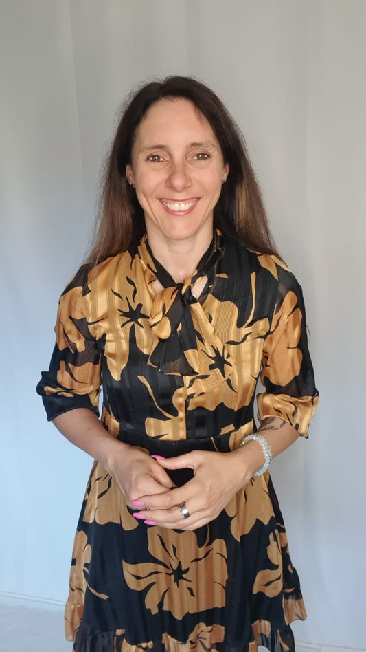 Abito corto elegante in tessuto oro e nero Emme Marella