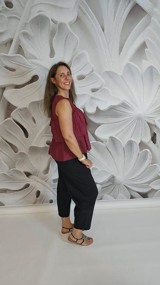 Blusa bordeaux volant estiva elegante