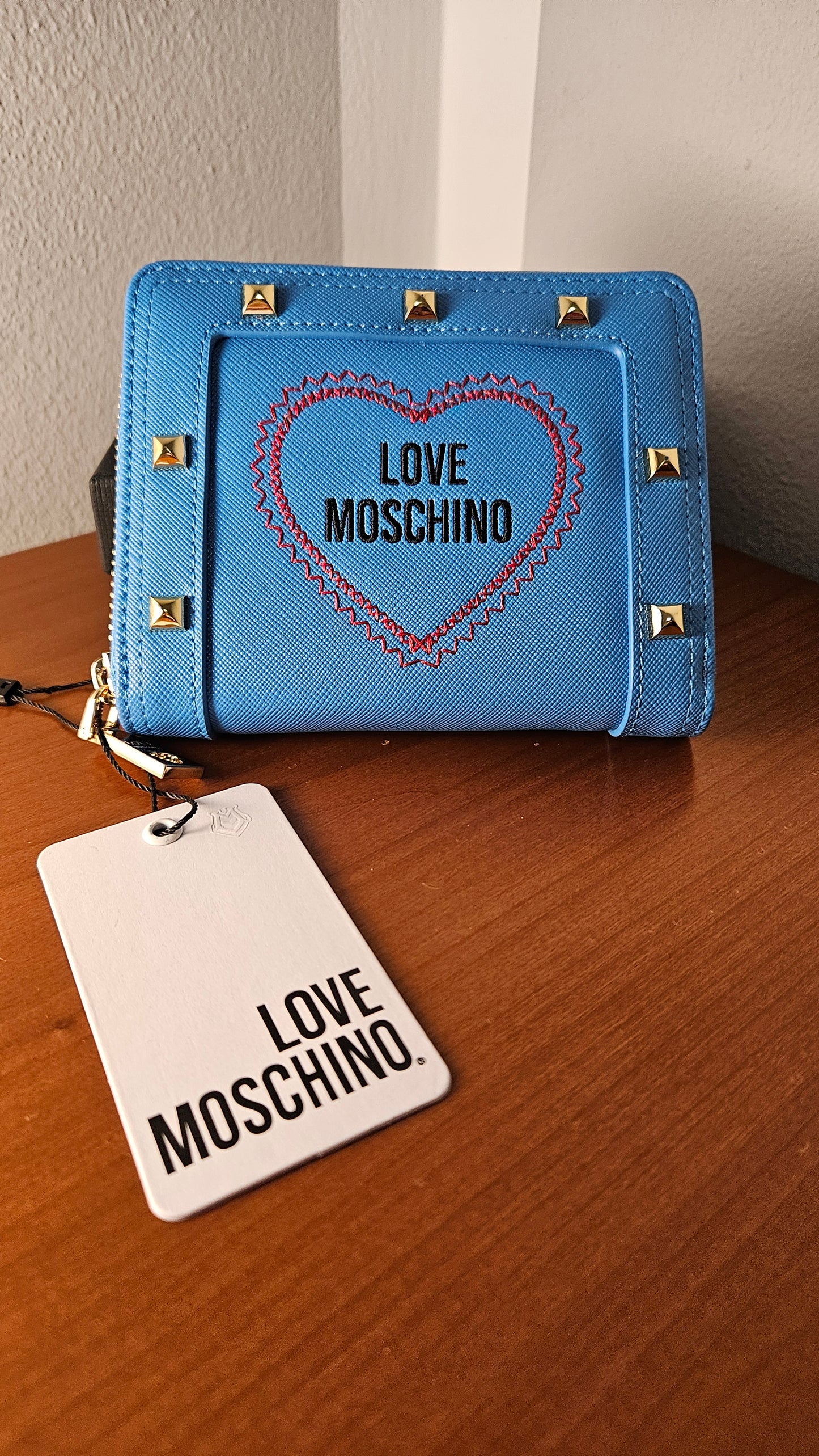 LOVE MOSCHINO Wallet Zip Around Studs Ocean Blue
