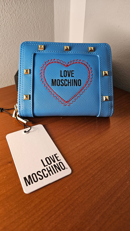 LOVE MOSCHINO Wallet Zip Around Studs Ocean Blue