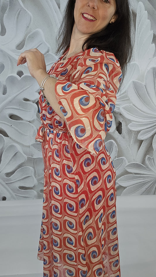 Vestito rosso e blu