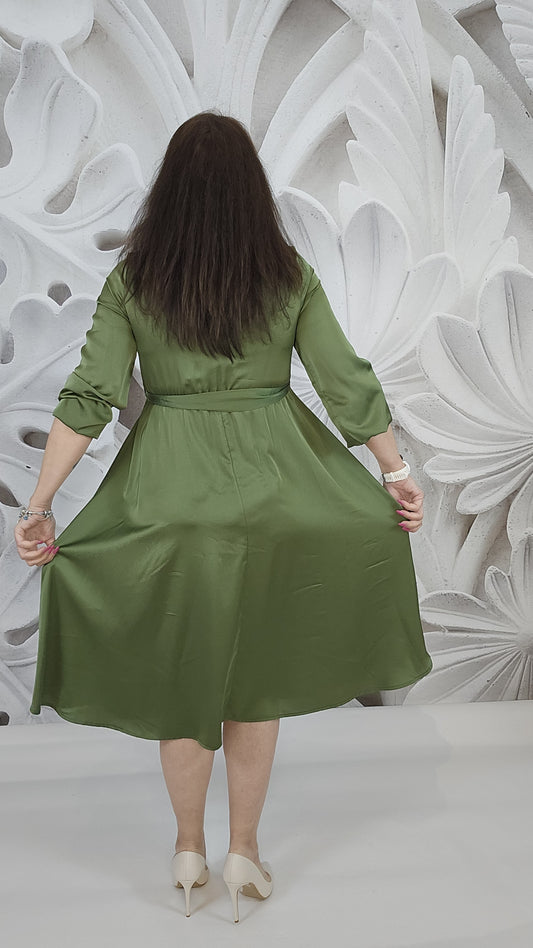 Abito Eleganza Seta Verde Oliva