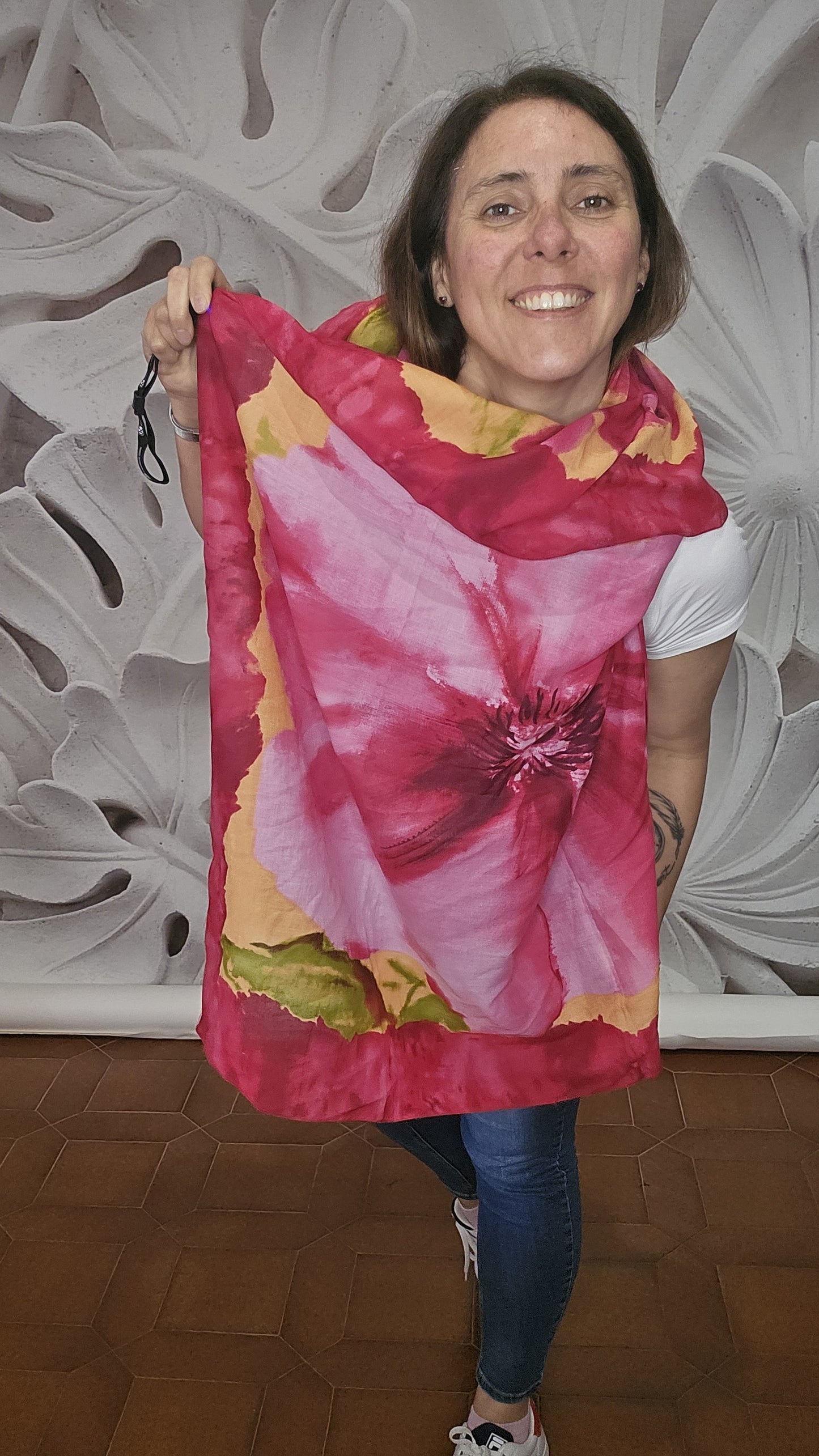 Foulard fiori fuxia
