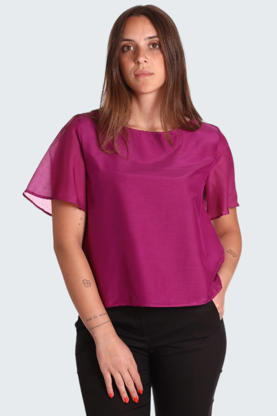 Blusa leggera in tessuto satinato di colore fucsia
