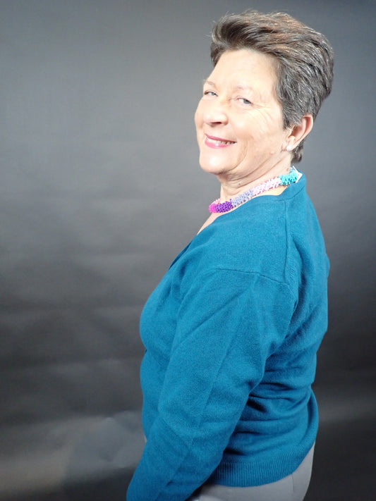 Cardigan scollo V blu petrolio