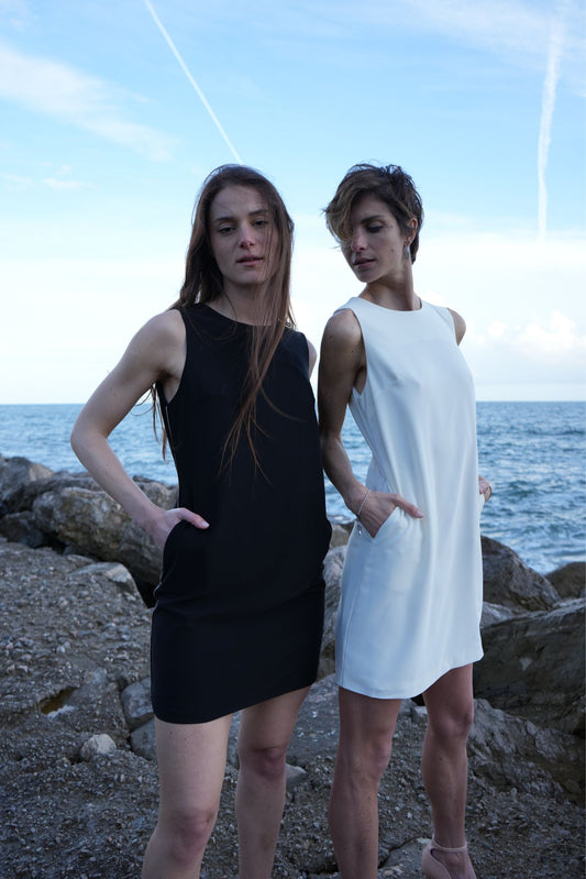Vestito bianco panna con tasche